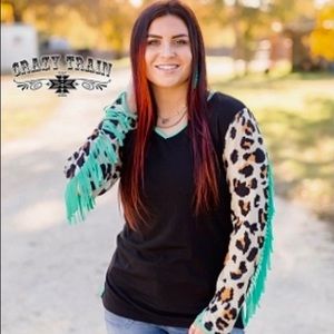 CT BLACK TOP W/ TURQUOISE FRINGE~PRICE FIRM